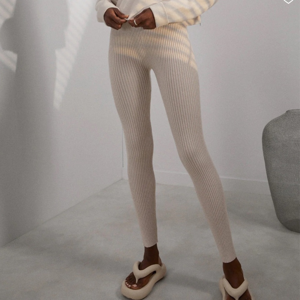 Lunya Rib Cozy Cotton Silk Ribbed Legging: Organic Blend, Calm Tan Size L